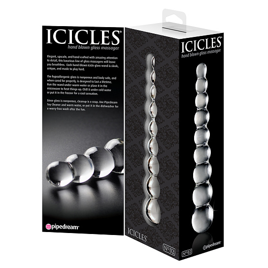 Рельефный стеклянный фаллоимитатор Icicles No.2, прозрачный