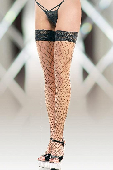 Чулки в крупную сетку Soft Line с силиконовыми полосками черные, 3-L