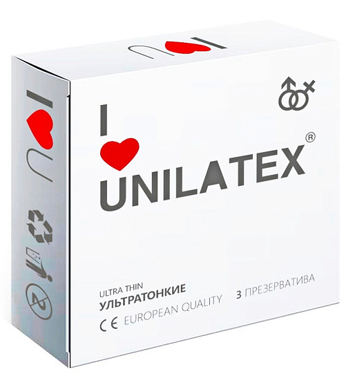 Латексные тонкие презервативы Unilatex Ultrathin, 3 шт