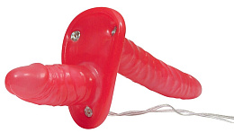 Двойной анально-вагинальный страпон для женщин с вибрацией, Bad Kitty, 18 (10) см
