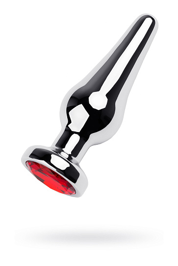 Серебристая анальная втулка Metal Plug 051 с красным кристаллом