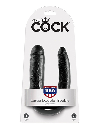 Фаллос двухголовый большой U-Shaped Large Double Trouble 17.8 см, черный