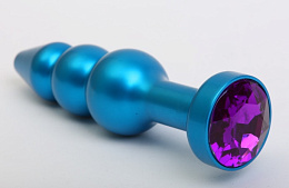 Голубая анальная пробка елочка с фиолетовым кристаллом