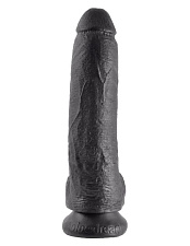 Вибратор реалистик с присоской 9 Vibrating Cock with Balls, 18 см, черный