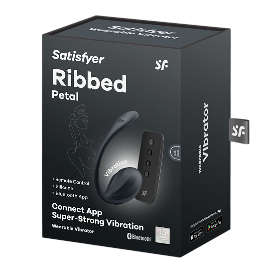 Виброяйцо Satisfyer Ribbed Petal Connect App с пультом ДУ, черное