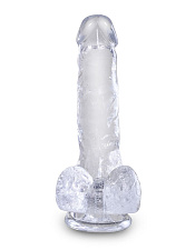 Прозрачный фаллоимитатор с мошонкой King Cock Clear 6 Cock 12,7 см