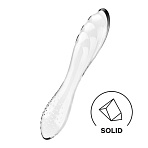 Двусторонний стеклянный дилдо с рельфеом Satisfyer Dazzling Crystal 1, прозрачный