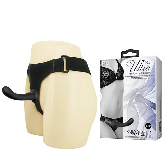 Фаллос эргономичный Baile Ultra Harness Curvy Dildo, черный 15,8 см