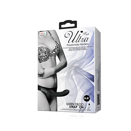 Фаллос на трусиках с штырьком Ultra Harness Karin Dildo, черный 16,8 см