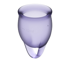 Набор менструальных чаш Satisfyer Feel Confident с петелькой, 2 шт, фиолетовые