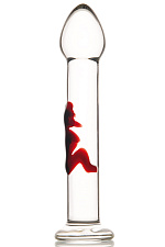 Стеклянный фаллоимитатор с красным изображением, 17 см