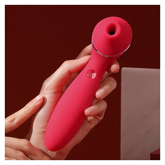 Вакуумно-волновой стимулятор с подогревом и вибрацией KisToy Polly Plus, красный