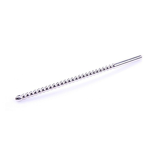 Серебристый уретральный стимулятор для мужчин ребристый Dip Stick Ribbed, 8 мм