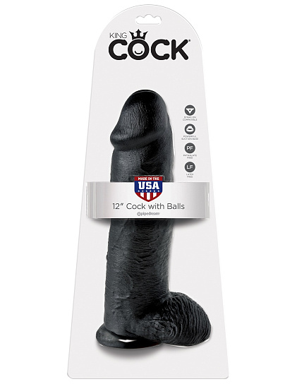 Реалистичный фаллос на присоске 12 Cock with Balls, 24 см, черный