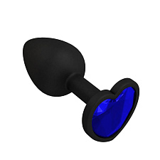 Анальная втулка силиконовая черная с синим кристаллом сердце