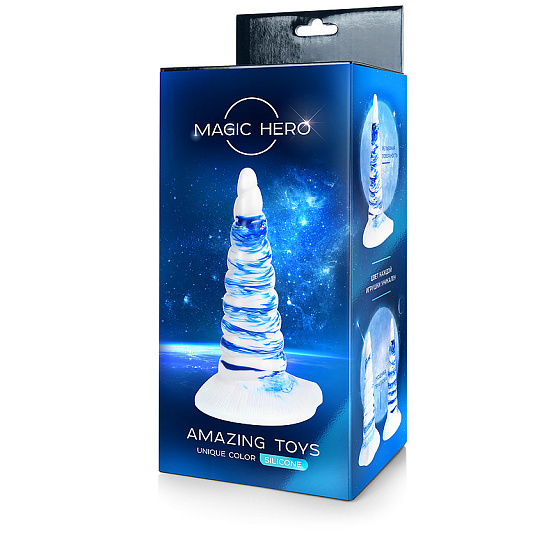Оригинальный фаллоимитатор на присоске Magic Hero 20 см, сине-белый