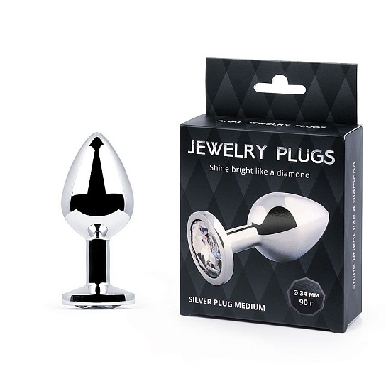Анальная пробка металлическая Jewelry Plugs, прозрачный кристалл, размер M