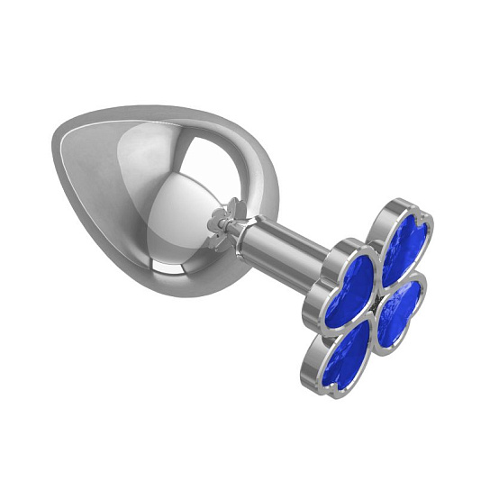 Анальная пробка большая Silver с синим кристаллом Клевер