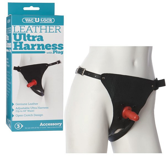Трусики кожаные со штырьком для насадок Leather Ultra Harness