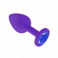 Фиолетовая анальная пробка с синим кристаллом, силиконовая