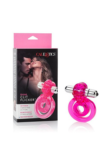 Двойное эрекционное виброкольцо Dual Clit Flicker, розовое