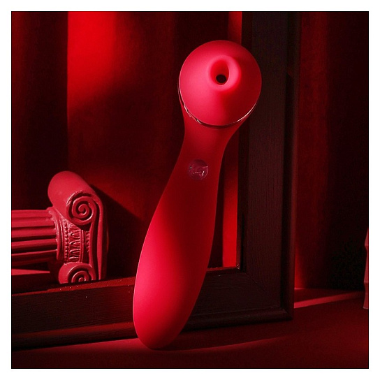 Вакуумно-волновой стимулятор с подогревом и вибрацией KisToy Polly Plus, красный
