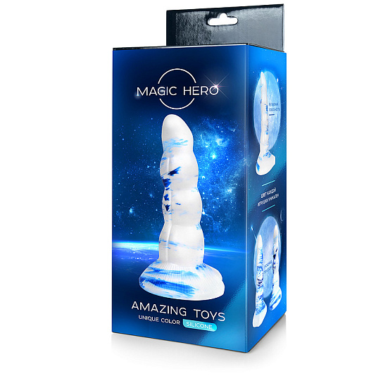 Фаллоимитатор на присоске Magic Hero 20 см, сине-белый