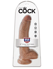 Вибратор реалистик с присоской 9 Vibrating Cock with Balls, 18 см, коричневый