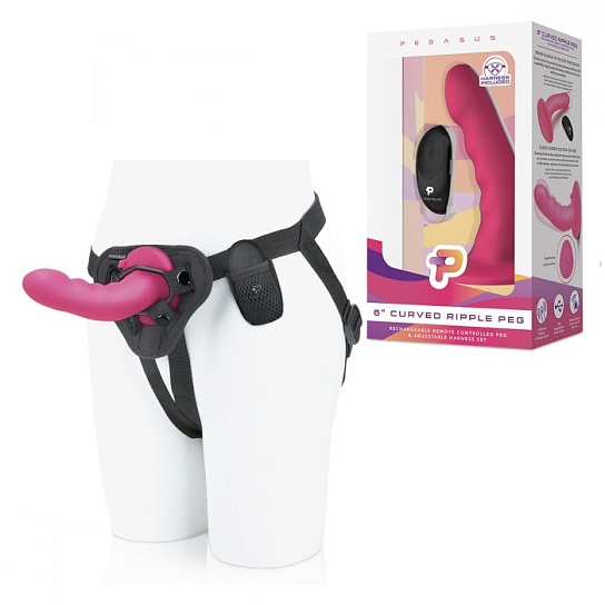 Страпон ребристый с изгибом с пультом ДУ Pegasus