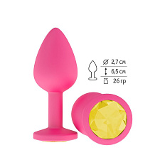 Силиконовая анальная пробка с желтым кристаллом