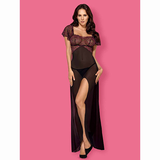 Длинная сорочка Obsessive SEDUSIA GOWN с высоким разрезом, L/XL