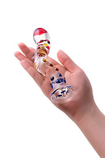 Фаллос стеклянный с разноцветными пупырышками, 20 см