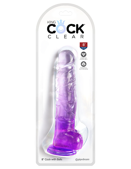 Фаллоимитатор с мошонкой на присоске King Cock Clear 8, фиолетовый