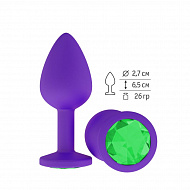 Фиолетовая анальная пробка с зеленым кристаллом, силиконовая