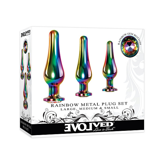 Набор радужных анальных пробок Evolved Rainbow Metal Plug Set
