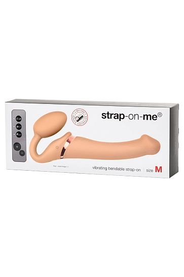 Безремневой страпон с функцией вибрации Strap-on-me, 24.5 см, телесный