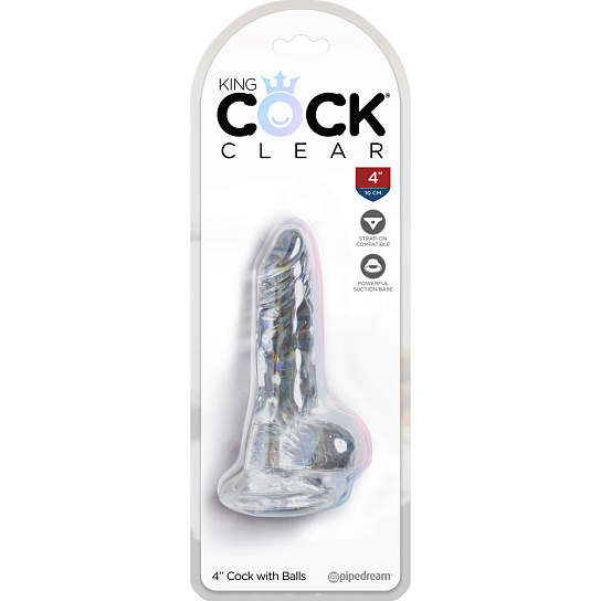 Прозрачный фаллоимитатор реалистик с мошонкой и присоской King Cock Clear 8,3 см