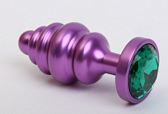 Фигурная анальная пробка фиолетовая с зеленым кристаллом