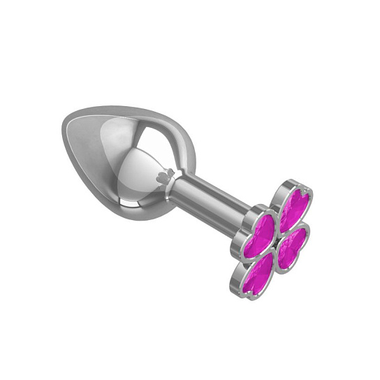 Анальная втулка малая Silver Клевер с розовым кристаллом