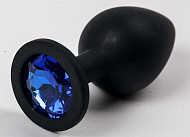 Черная силиконовая анальная втулка с синим кристаллом