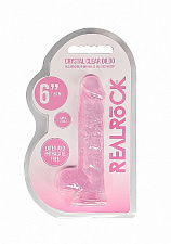 Фаллоимитатор прозрачный с мошонкой Shots Media RealRock, 15 см, розовый