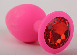 Розовая пробка анальная с красным кристаллом, M