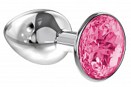 Анальный серебристый страз Diamond Clear Sparkle Small S, розовый