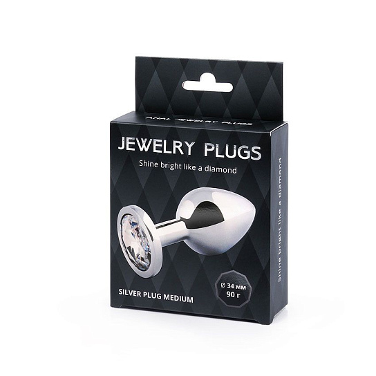 Анальная пробка металлическая Jewelry Plugs, прозрачный кристалл, размер M