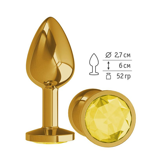 Анальная втулка Gold с желтым кристаллом маленькая