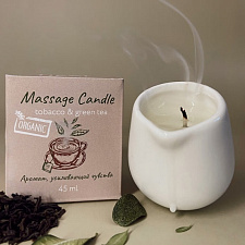 Массажная свеча в подсвечнике-молочнике Time Heat Табак и Зеленый чай, 130 мл