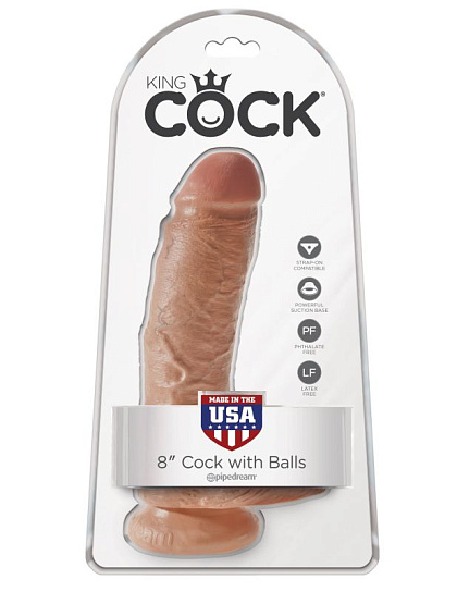 Фаллоимитатор на присоске загорелый с шариками King Cock 14.6 см, загорелый Фаллоимитатор на присоске загорелый с шариками King Cock 14.6 см, загорелый