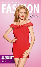 Платье с открытыми плечами Soft Line SCARLETT красное, M/L