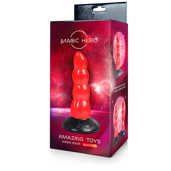 Рельефный фаллоимитатор Magic Hero 20 см, красный