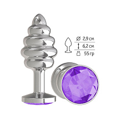 Анальная втулка Silver Spiral малая с фиолетовым кристаллом